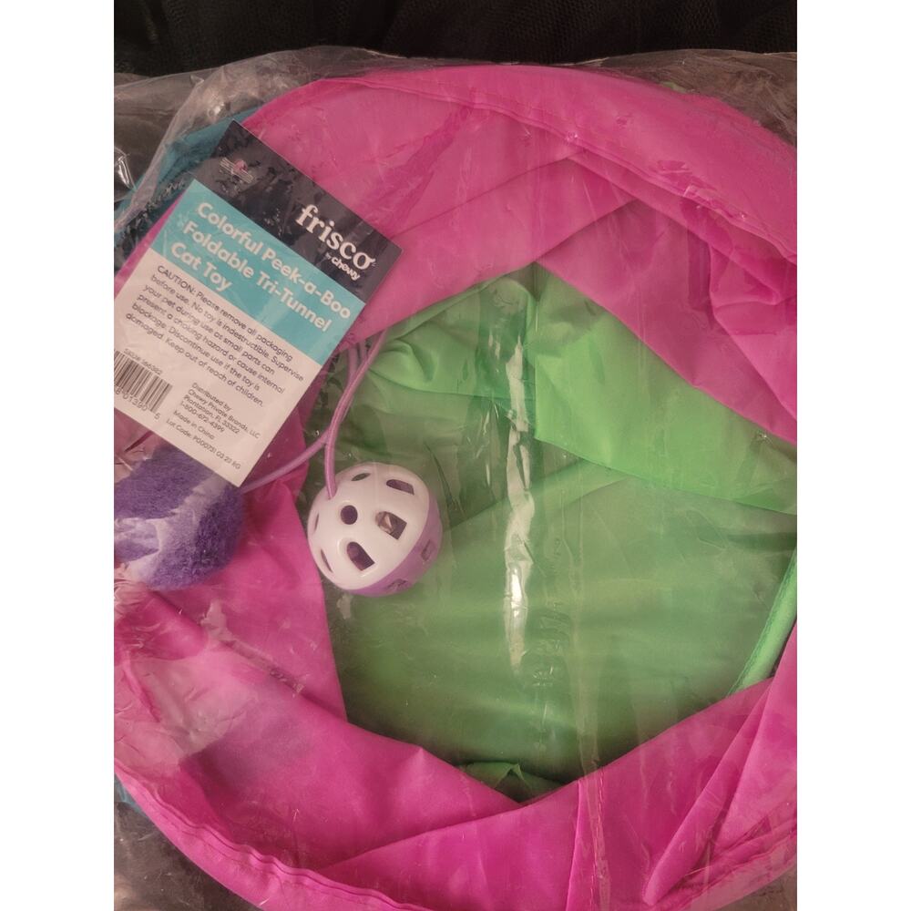 Colorful peek-a-boo foldable tri-tunnel cat toy - Picture 4 of 4